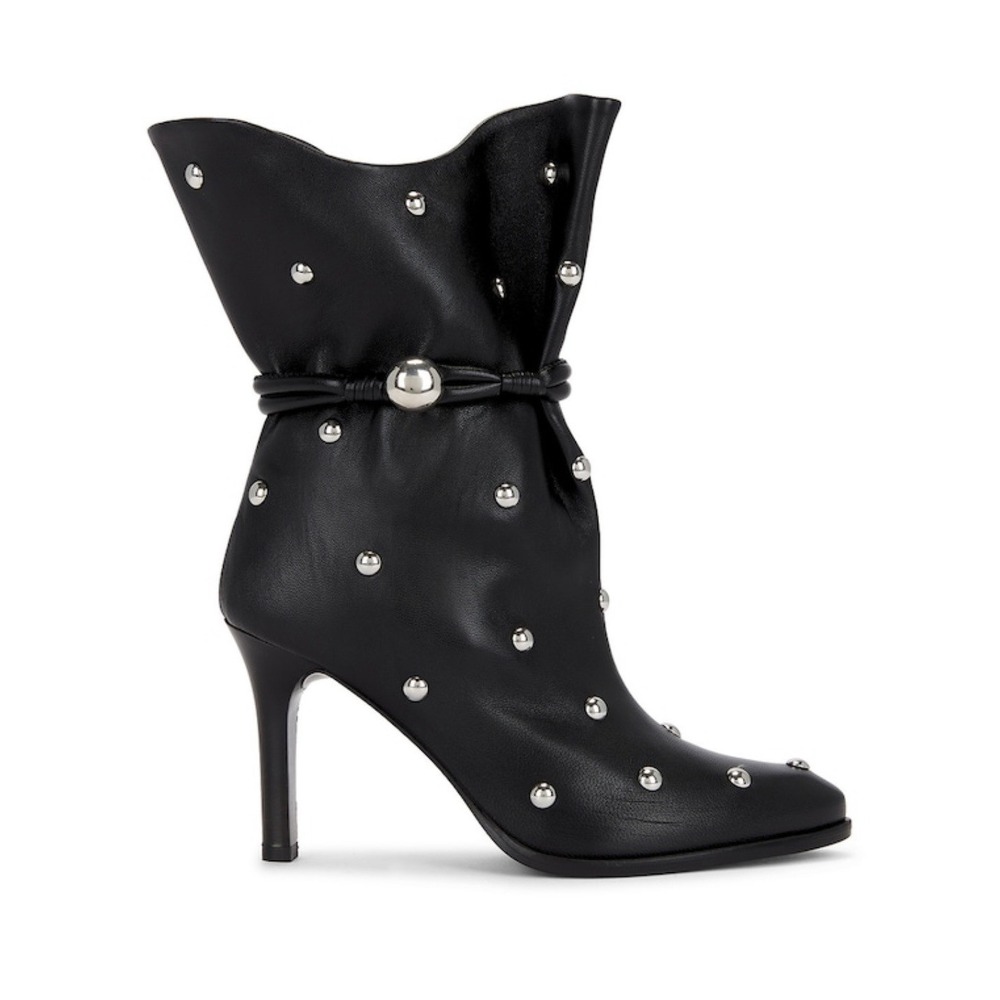 Isabel Marant Loyla Black Studded Leather Ruffle Ankle Boots Stiletto Heel 40